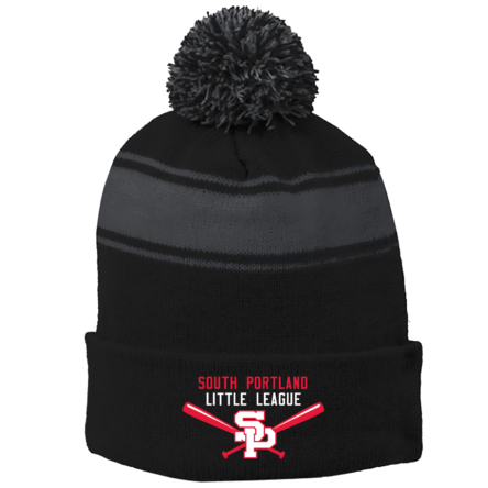 BLACK/Iron Grey Stripe Pom Beanie